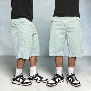 Paperdenim&cloth Striped Corduroy Shorts Green White Skater Baggy Size 34